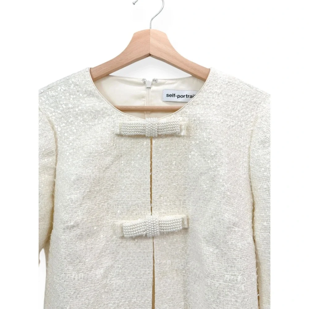 NEW Self-Portrait Women's Boucle Diamante Bow Mini Dress $555 - Size US 8 / UK 8 - Picture 9 of 15